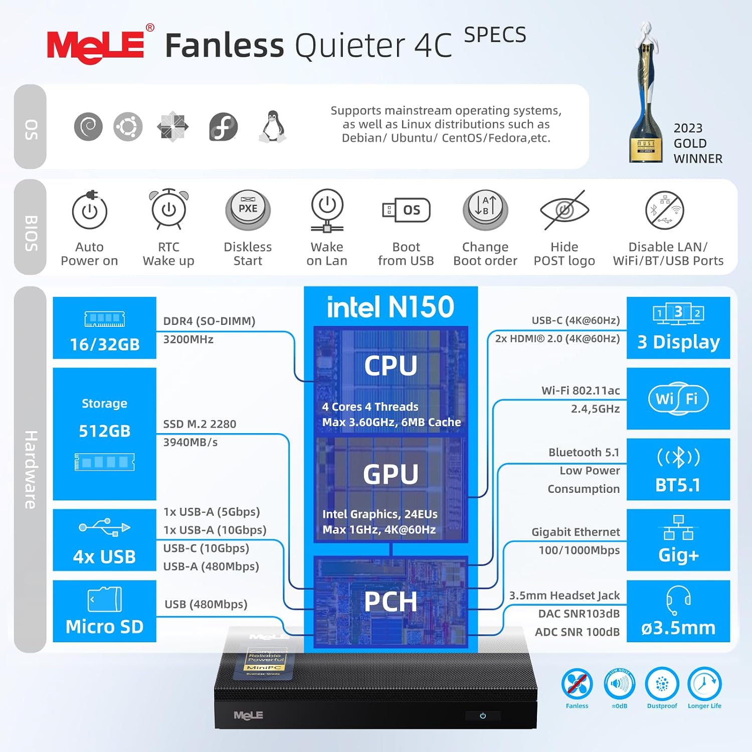 MeLE Quieter4C N150 Mini PC Ta - Ddr4 Desktop Ram ulasan dan harga